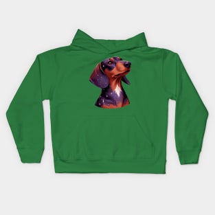 Dachshund dog in the galaxy looking up Kids Hoodie